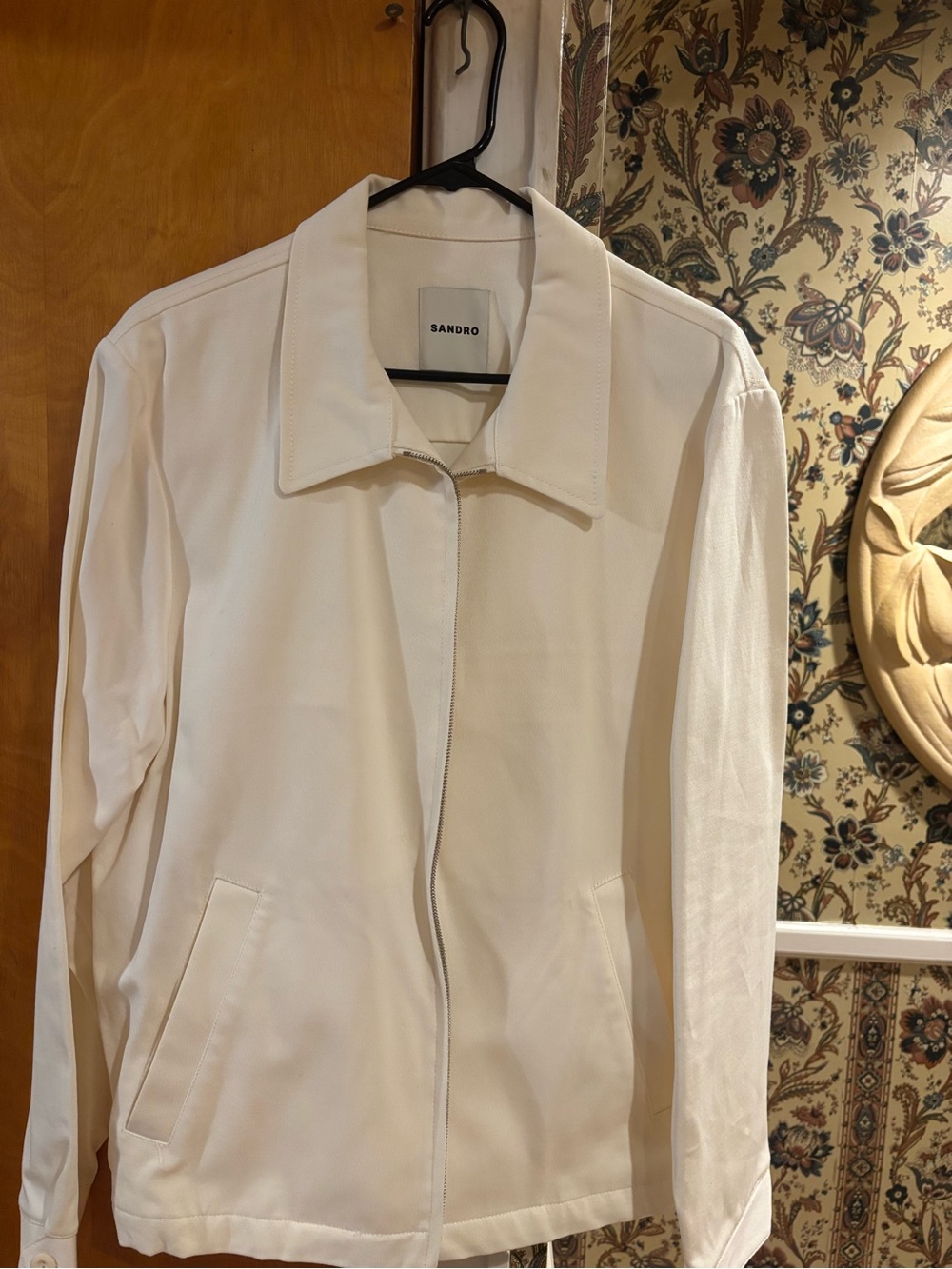 Sandro Cream Zip-Up Bomber Jacket